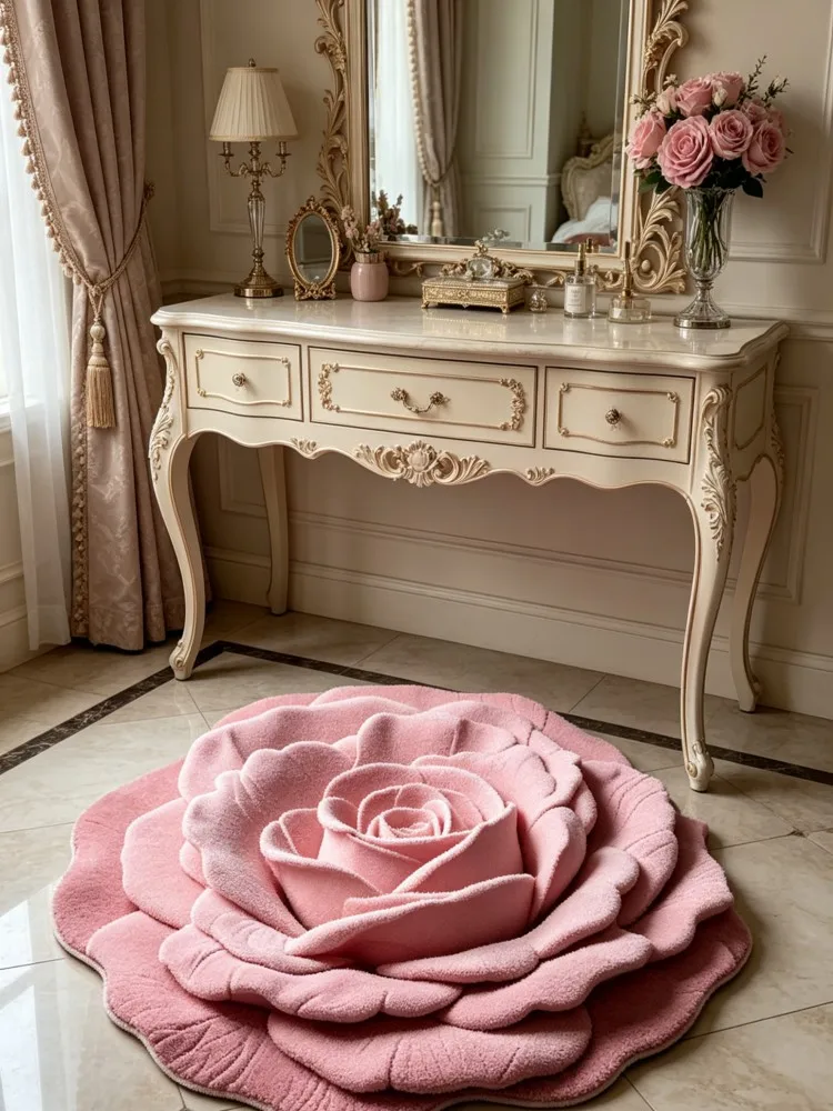 Light Luxury Rose Flower Bathroom Mat Water Absorbent Quick Drying Non Slip Rug For Toilet Entrance Floor Mat