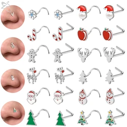 ZS 1PC 20G Stainless Steel Nose Stud Butterfly Bell Gloves Shape Nose Piercing L Shape Nostril Piercing Christmas Body Jewelry