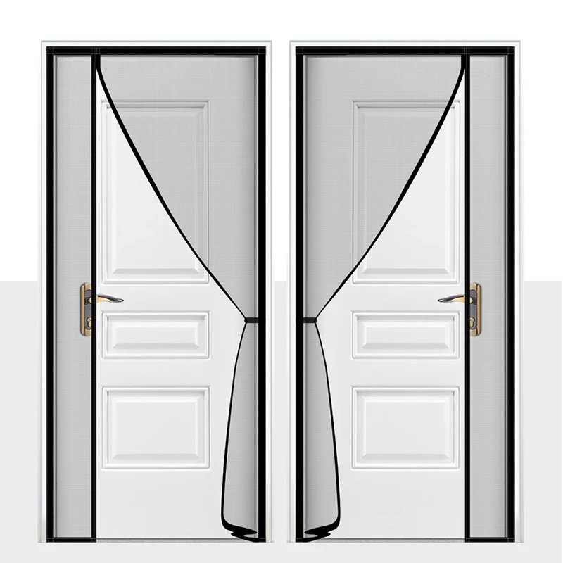 DTGJ-mosquitera con pantalla  puerta magnética abierta lateral, cortina  tamaño personalizado, malla Invisible antimosquitos