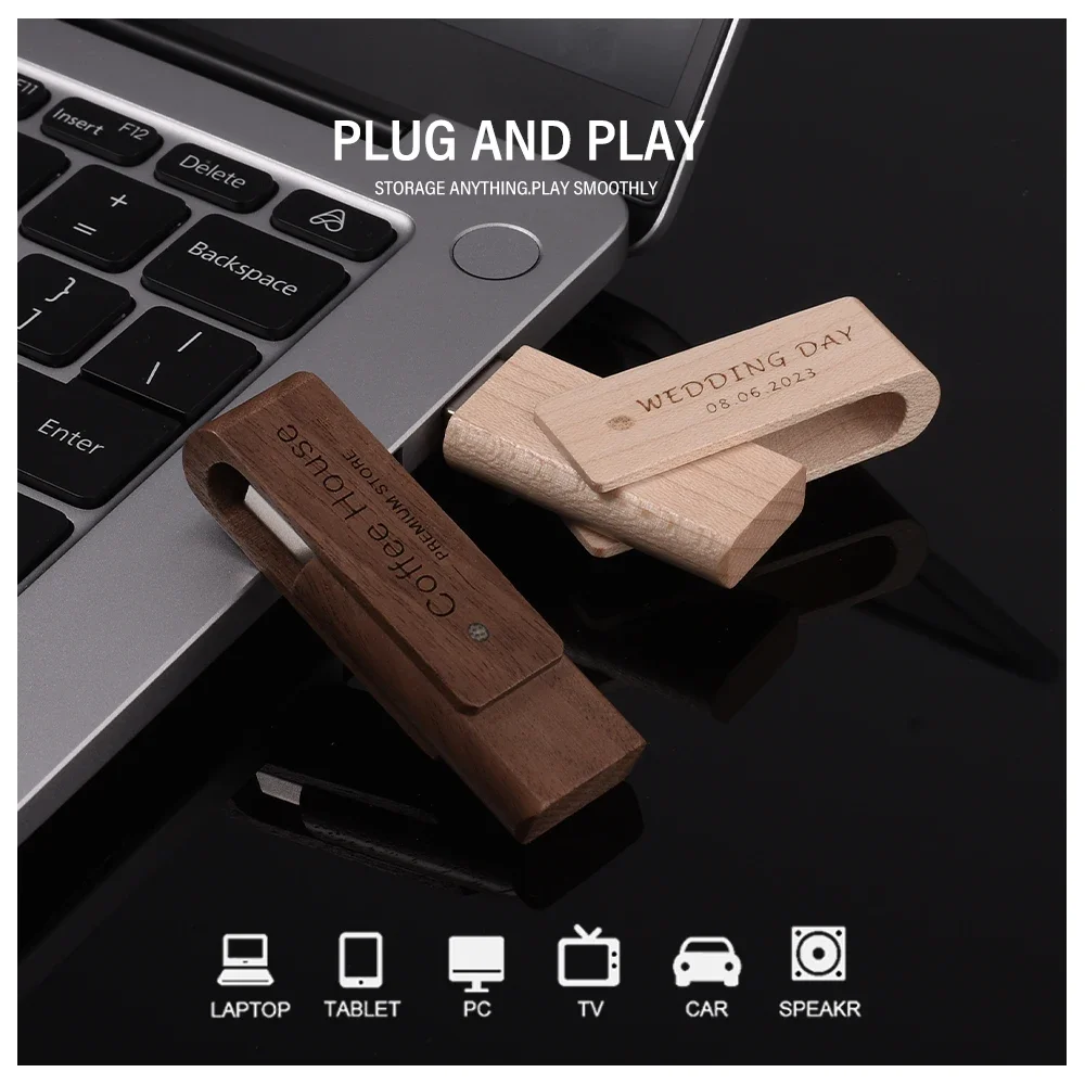 Bezpłatne niestandardowe logo USB 3.0 Pendrive 128GB Drewniane pudełko Pendrive 64GB Fotografia Prezent ślubny Pamięć Szybki pendrive