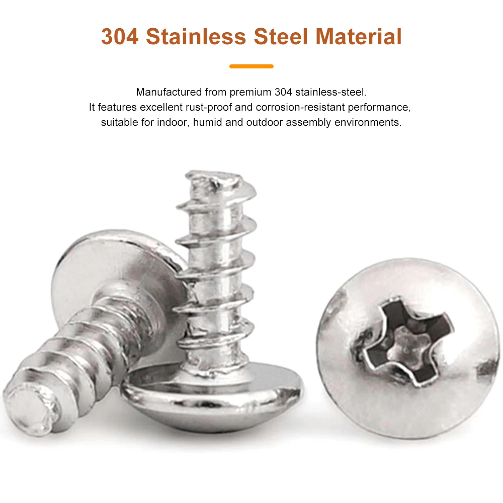 304 Stainless Steel Phillips Truss Head Flat Tail Tapping Screw M1.7 M2 M2.3 M2.6 M3 M3.5 M4 M5M6 Cross Head Self Tapping Screw