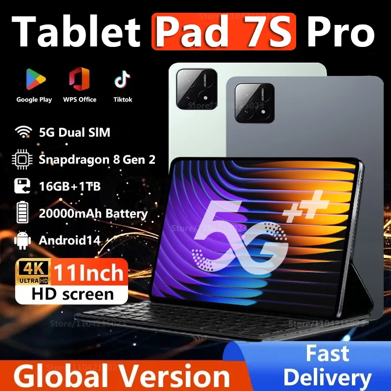 Tablette PC Global Version Pad 7 Pro, Android 14, 11 ", Snapdragon 8, Gen2, PAD 7, 16 Go, 22 Go, 1 To, 2 To, 5G, Touriste, WiFi, HD, 20000mAh