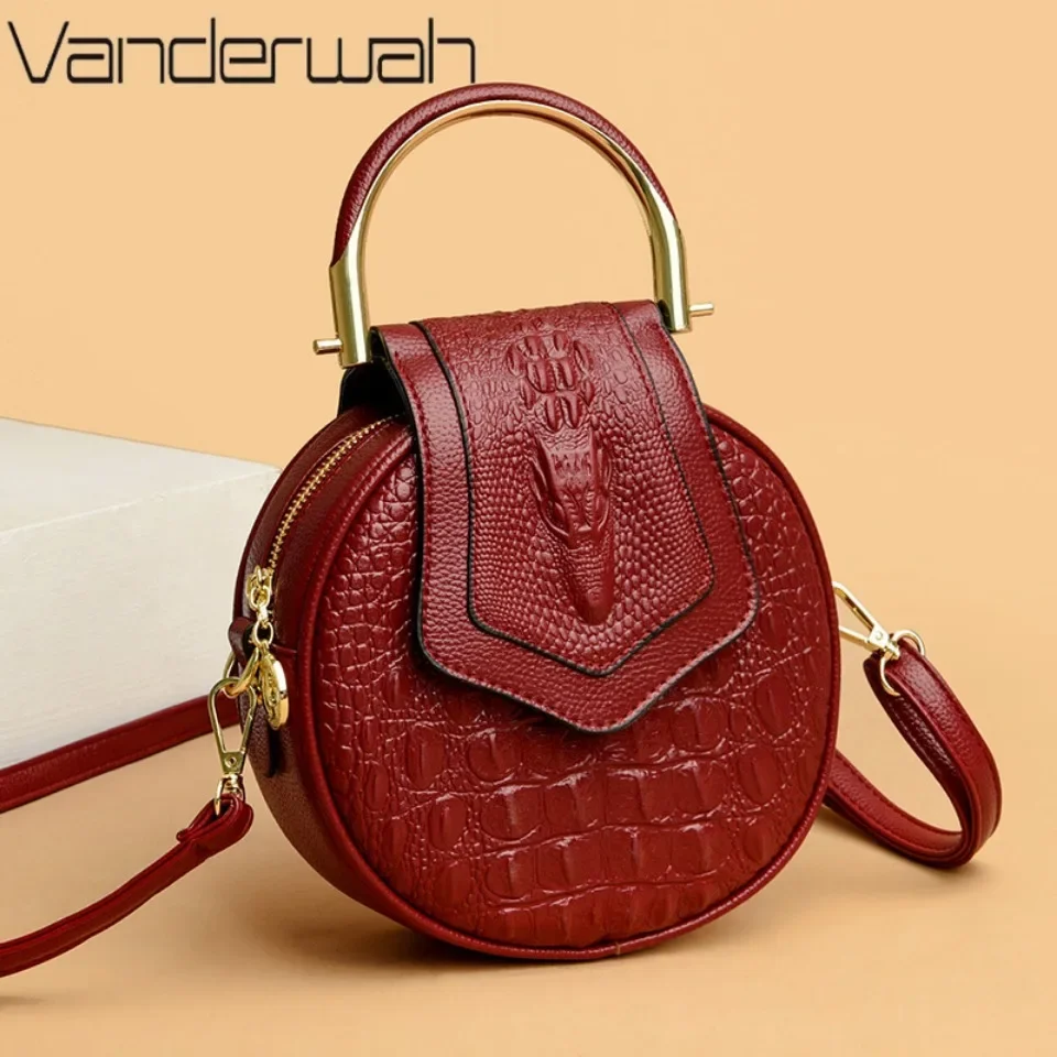 VANDERWAH Circle Crocodile Pattern Shoulder Bags for Female Luxury Designer Soft Leather Ladies Handbags Purse Fashion Small Sac