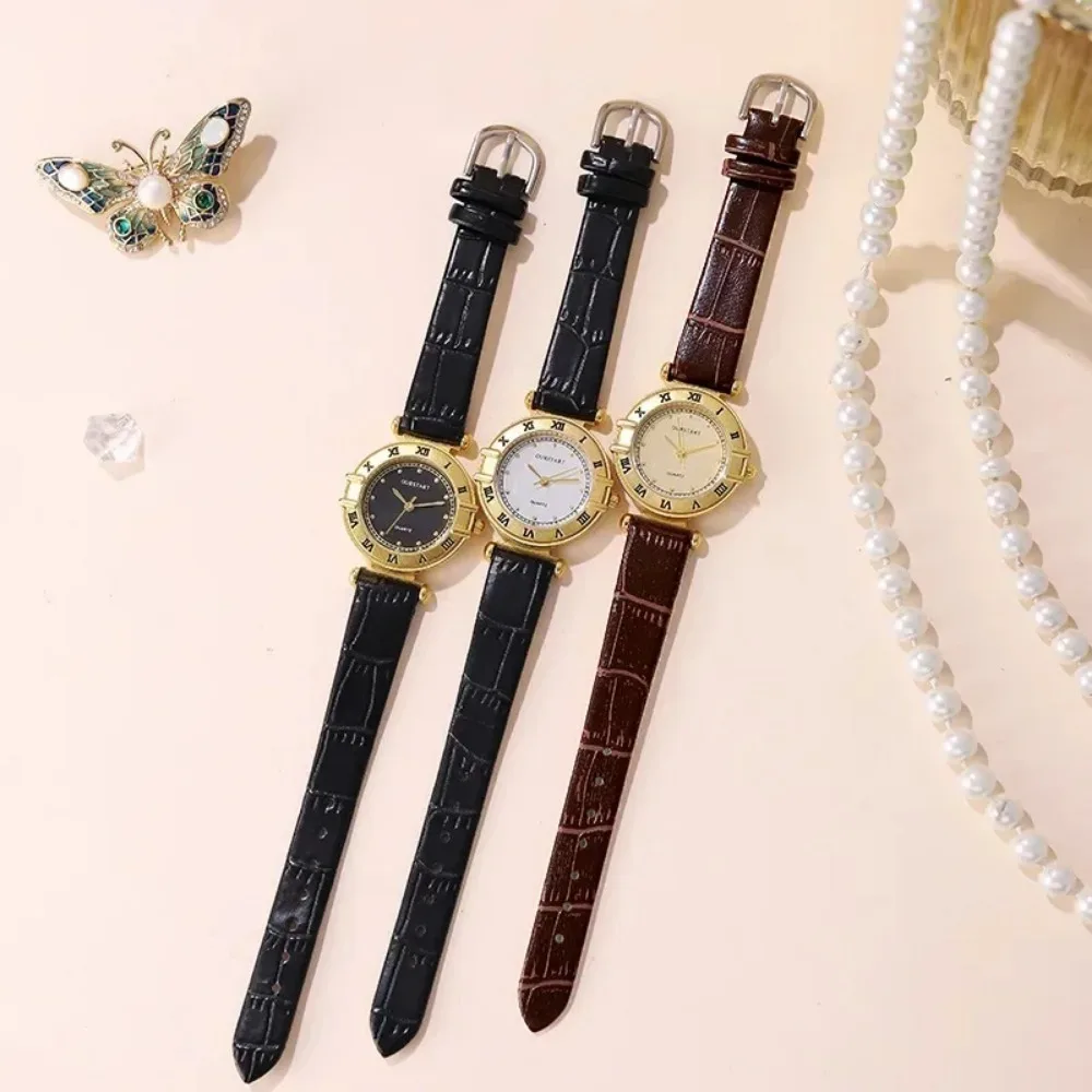 

Women Quartz Watch Luxury Clocks Golden Roman Number Dial Vintage Leather Female Watches Ladies Wristwatch Montre Femme Часы