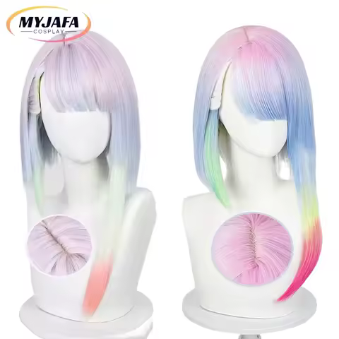 45cm Lucy Cosplay Wig Anime Edgerunners Cosplay Lucyna Kushinada Multicolor Gradient Heat Resistant Hair Wigs + WigCap
