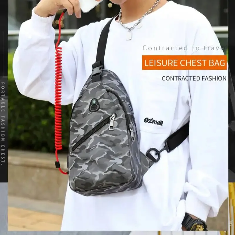 Men Waterproof Shoulder Crossbody Packs Fashion Lightweight Chest Bag with USB Power Charging Port and Headphone Jack