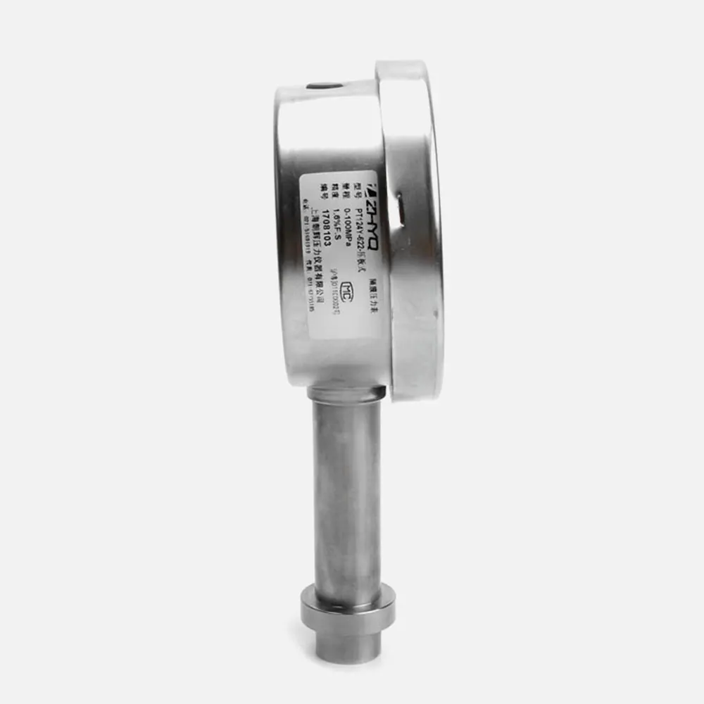 High Elasticity Alloy Corrugated Film Sealed Homogenizer Pressure Gauge 1.6% FS Accuracy -10~ 80 Working Temperature 100mm Dial