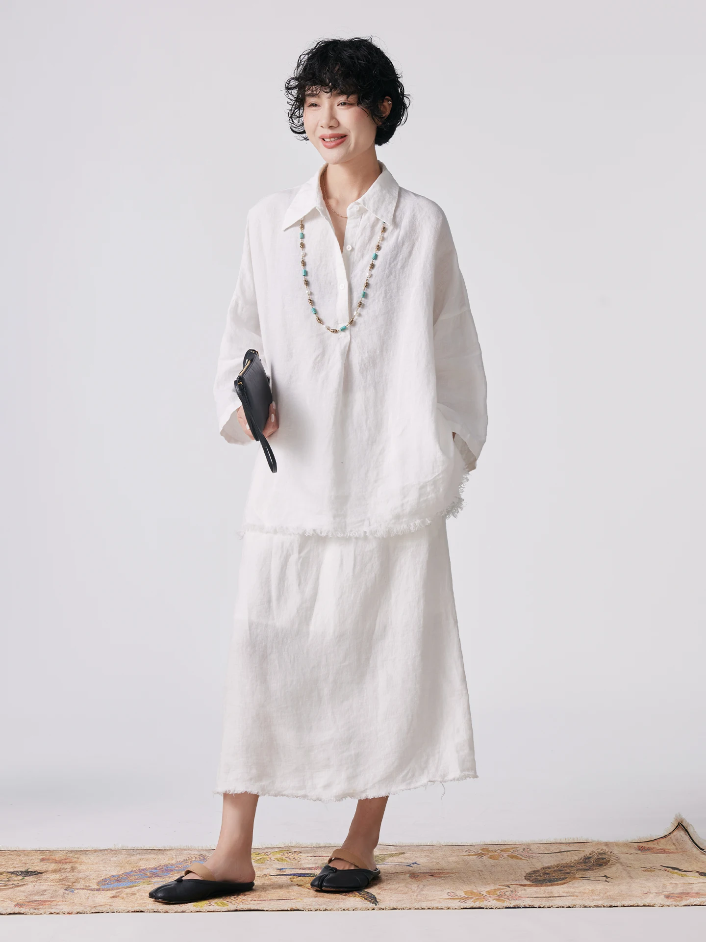 

Buuyie Retro Linen White Shirt Women's Spring Summer Loose Lazy Style Casual Long Sleeve Top Breathable Comfortable Skin-frie...