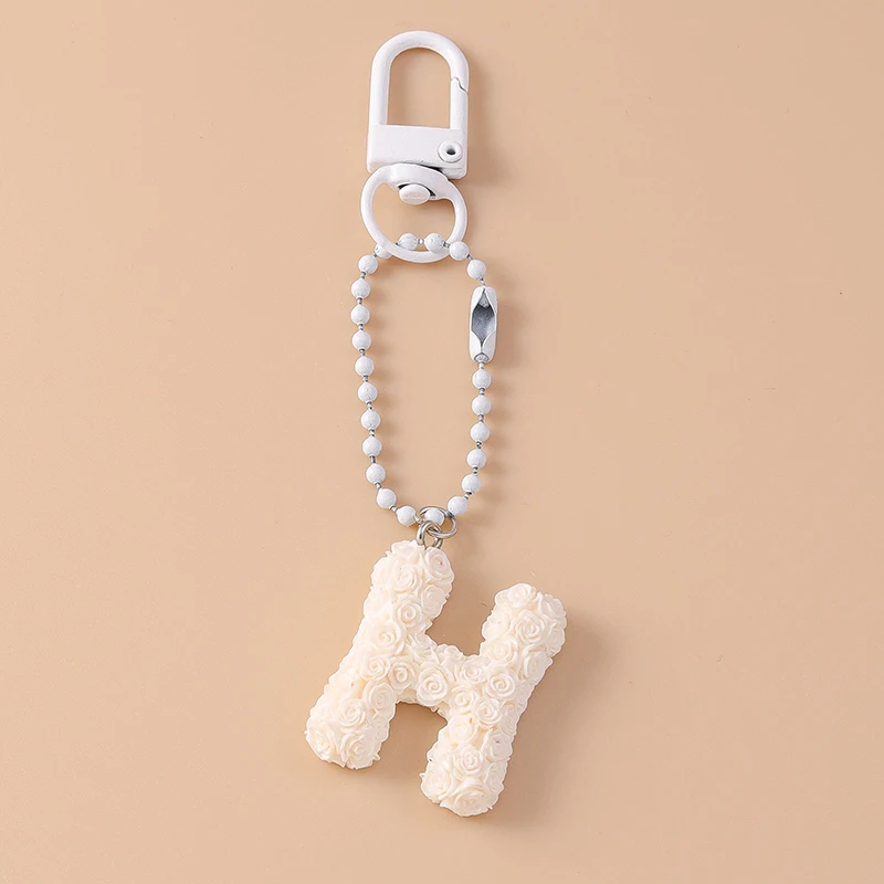 Creative Resin Rose Flower Initial Letter Keychain Alphabet Key Ring for Women Girls Handbag Pendants DIY Jewelry Gifts