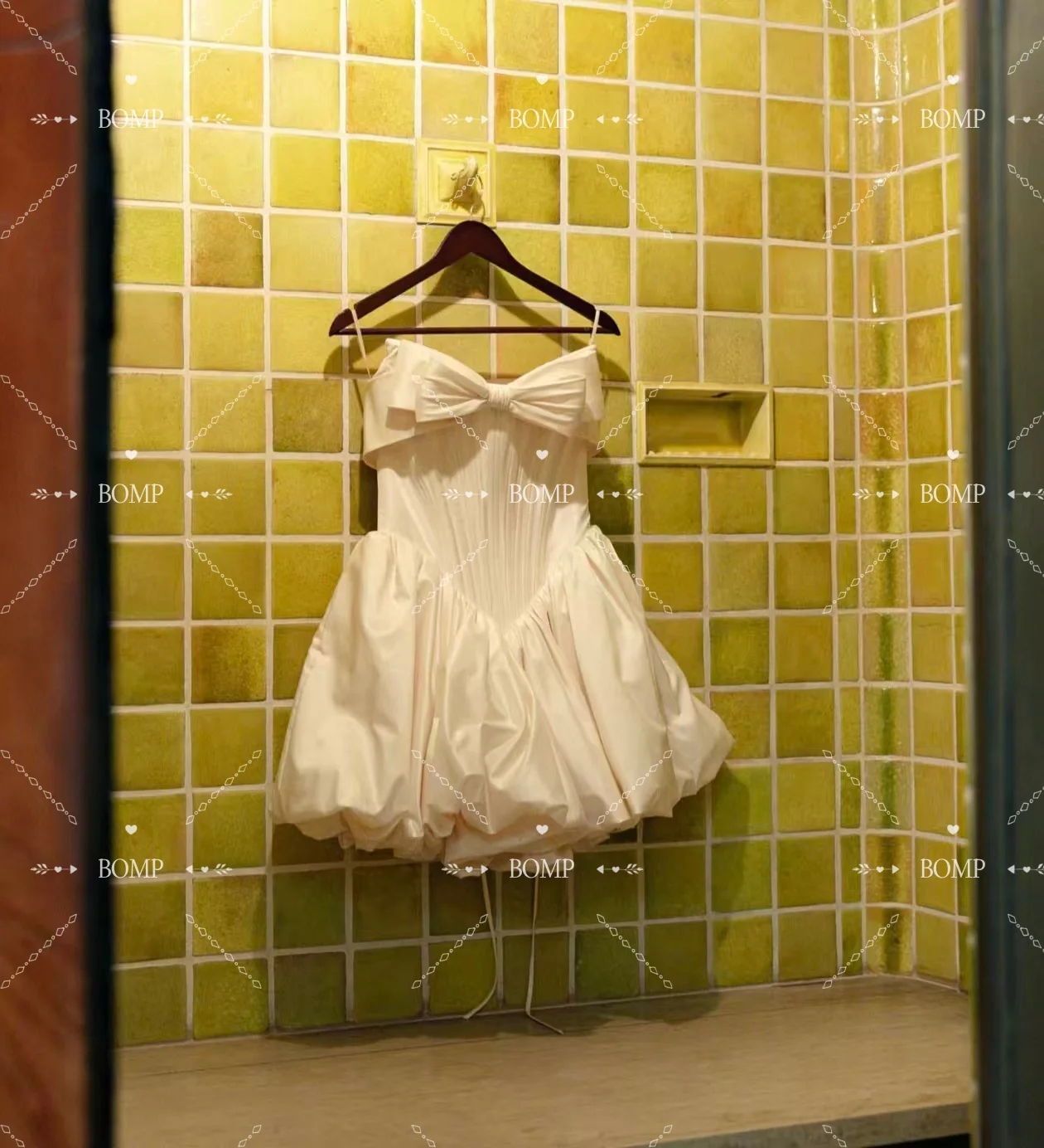 BOMP Vintage Mini robe de soirée de mariage sans bretelles nœud drapé a-ligne ivoire Satin Occasion spéciale courte femme robe de bal personnalisé