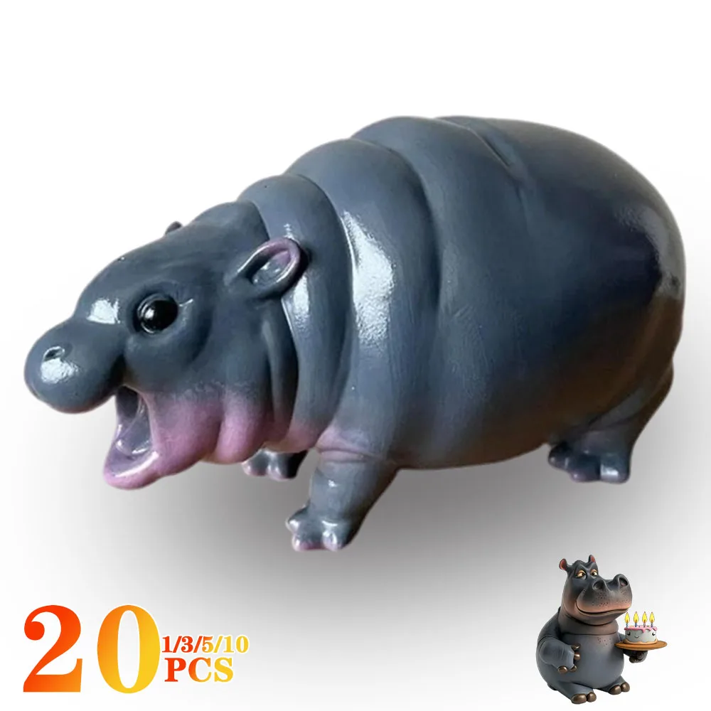 1-20PCS New Hippo Resin Figurines Moo Deng Baby Hippopotamus Sculpture Desk Decoration Portable Moo Deng Hippo Tabletop Statue