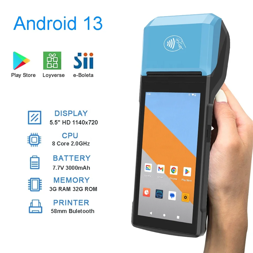 Android 13 Handheld Touch Screen Pos Terminal Machine with Card Reader