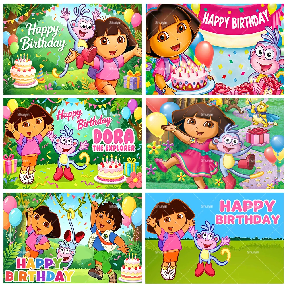 Fondo de Dibujos Animados de Dora la Exploradora, Decoraciones de Cumpleaños para Niños, Artículos para Fiestas, Pancarta para Baby Shower, Accesorios para Sesiones de Fotos de Niñas, Regalos para Niños