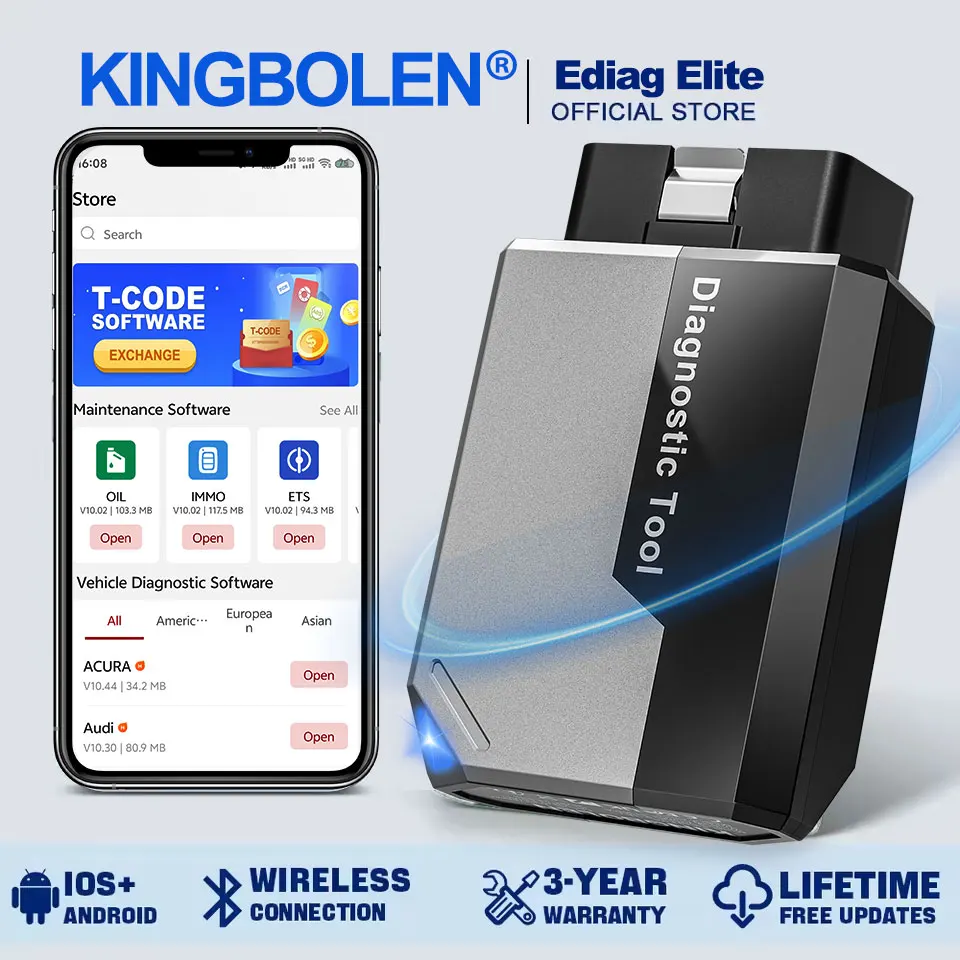 2026 KINGBOLEN Ediag Elite Scanner OBD2 Bluetooth, Mise à jour gratuite à vie, Outil de diagnostic bidirectionnel pour iOS et Android