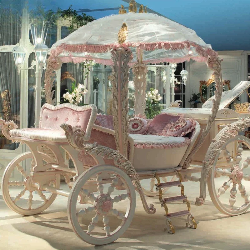 European solid wood princess bed, pink carriage French customization