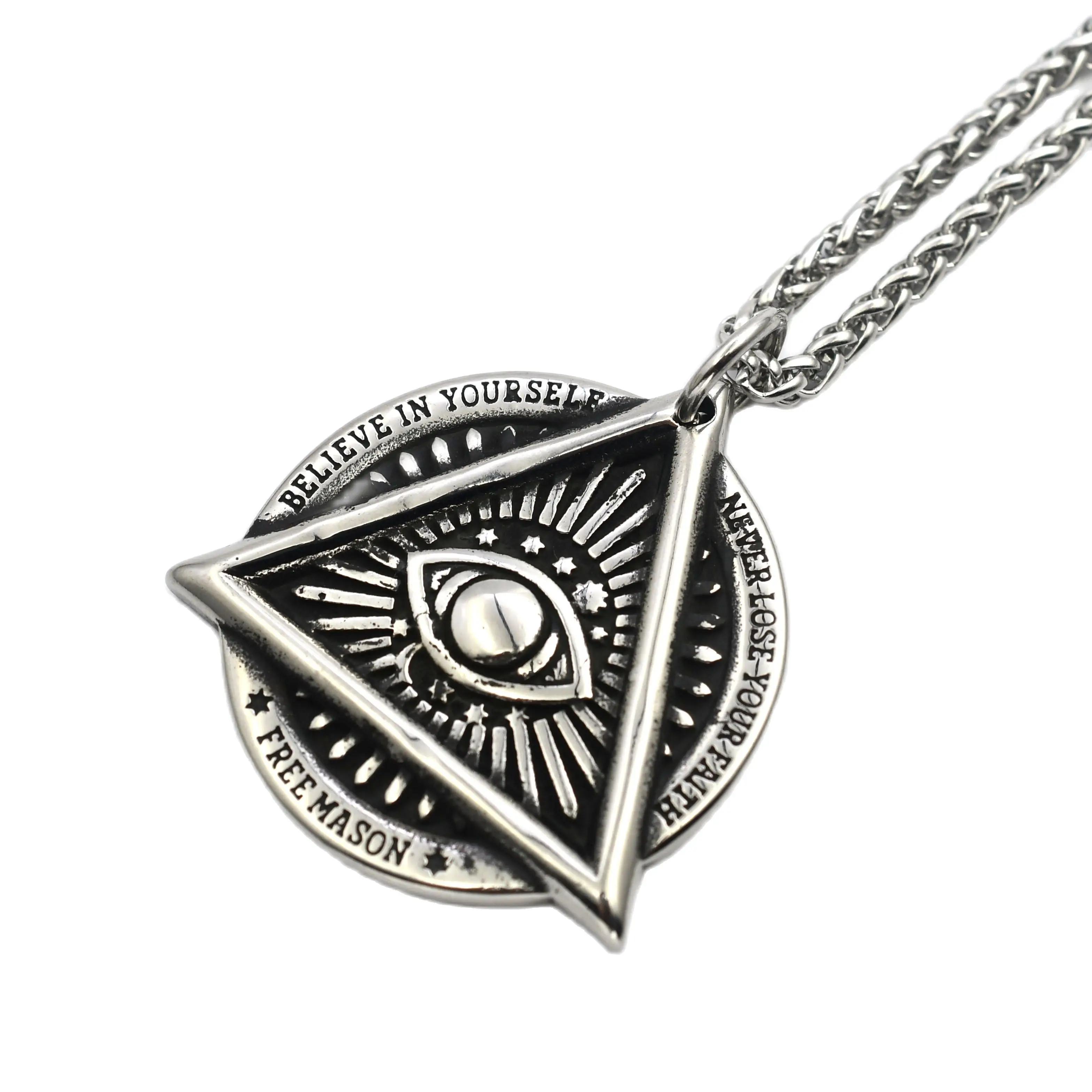 Never Lose Your Faith Freemasonry Eye of God Stainless Steel Pendant Necklace Men's and Women's Fashion Jewelry