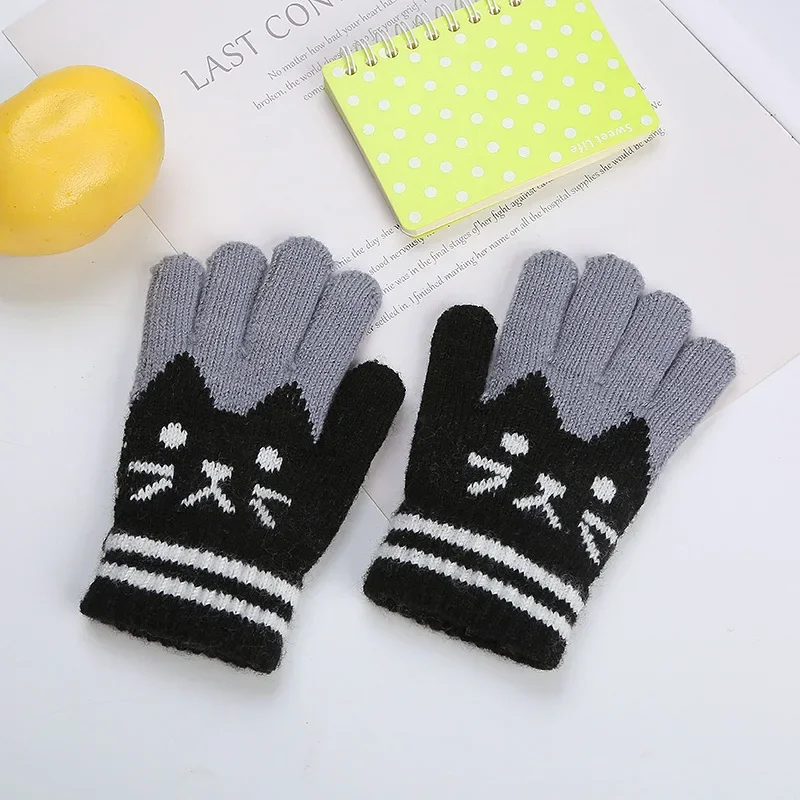 3-9 Years Winter Kids Thickened Knitted Gloves Cartoon Small Dinosaur Warm Plush Children Winter Toddlers Mittens Kids Gloves