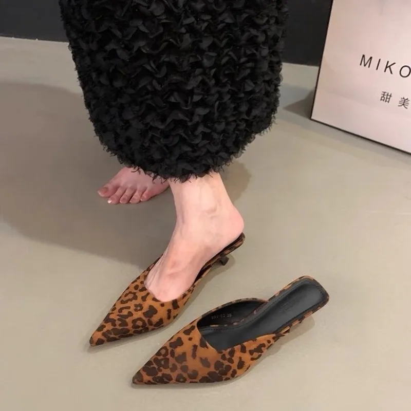 Women's Leopard Print Pointed Toe Mules Breathable Lightweight Slip on Comfortable Shoes for Office Daily Casual All Season Wear view 3