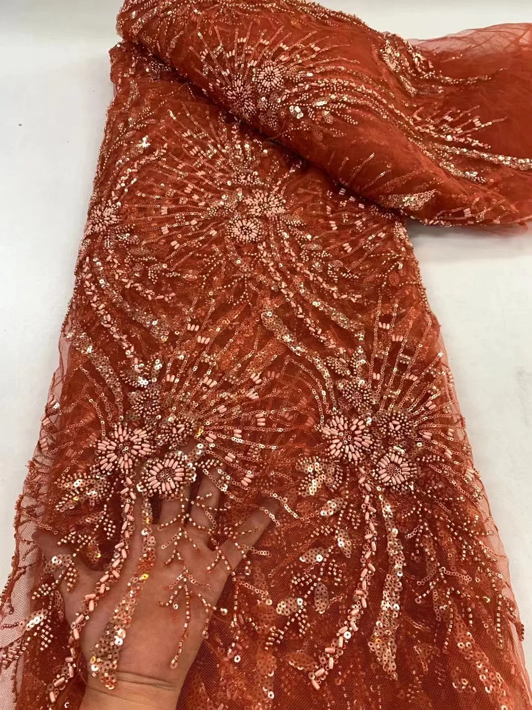 Luxury African Sequins Beaded Lace Fabric 2025 High Quality Lace 5 Yards Gold French Lace Fabric Nigerian Lace Fabrics Party