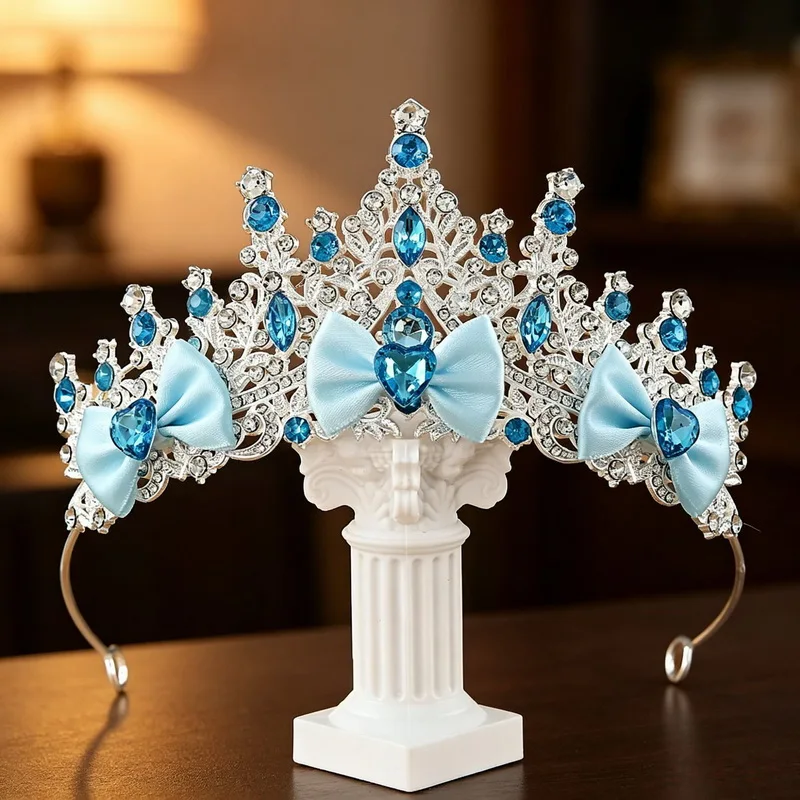 2026 Princess cute luxury Crystal Crown girls Party Wedding pink crown kids bow Hair Headband red fairy crown  Gift - view 5