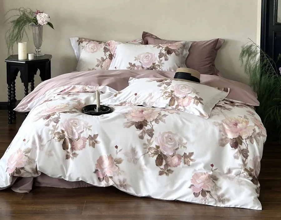 Elegant flower pink green single double bed set,twin full queen king rustic cotton home textile bed sheet pillowcase duvet cover