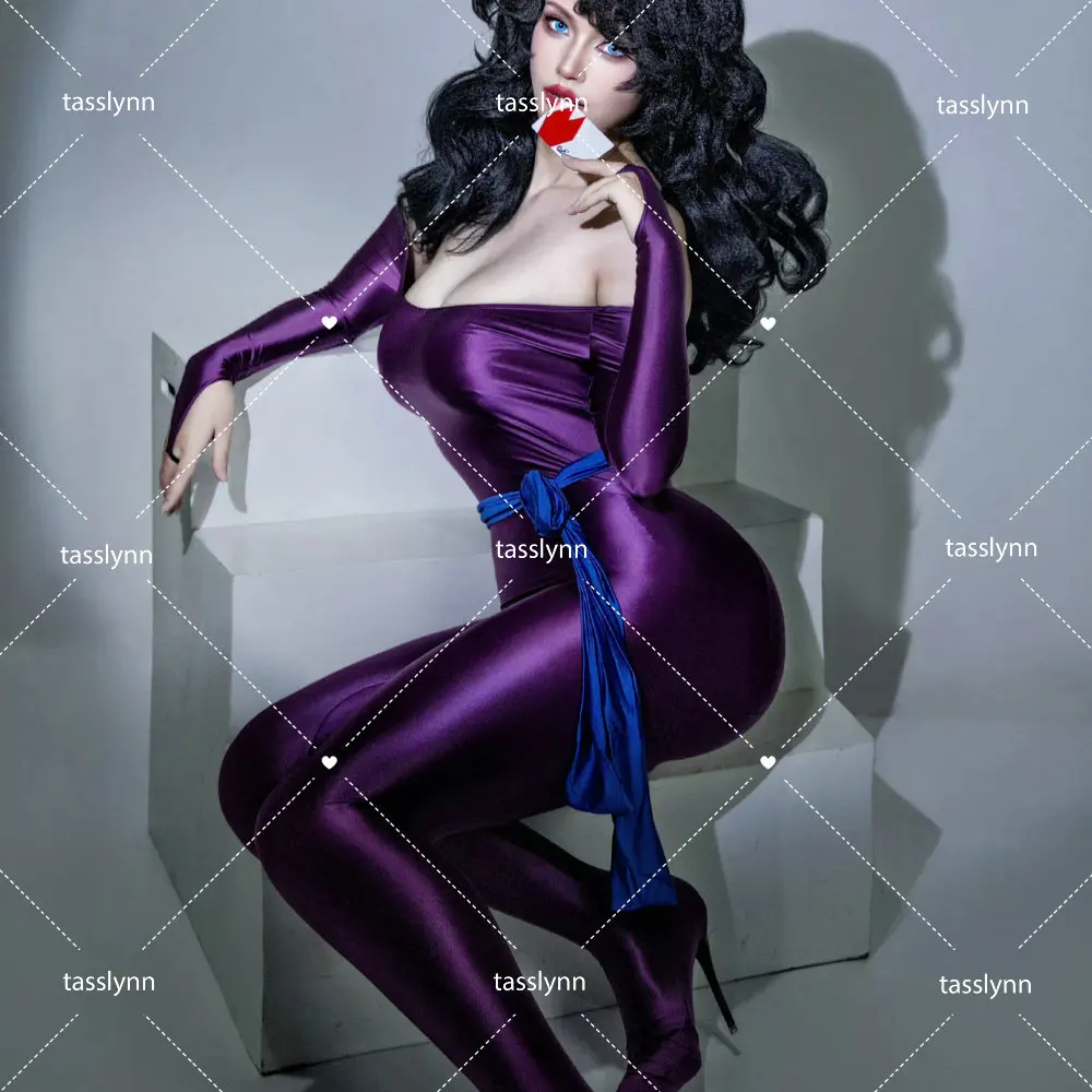 Cat's Eye  Halloween Costumes for Women Rui KISUGI Costumes Sylia Chamade Bodysuit Purple Tight Jumpsuit with Belt Zentai Suit