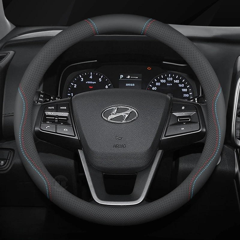 Für HYUNDAI Auto-Lenkradbezug aus Nappaleder, Weiche Haptik, Passend für Tucson, Santa Fe, Elantra, Sonata, Kona, Ioniq5, Venue Zubehör