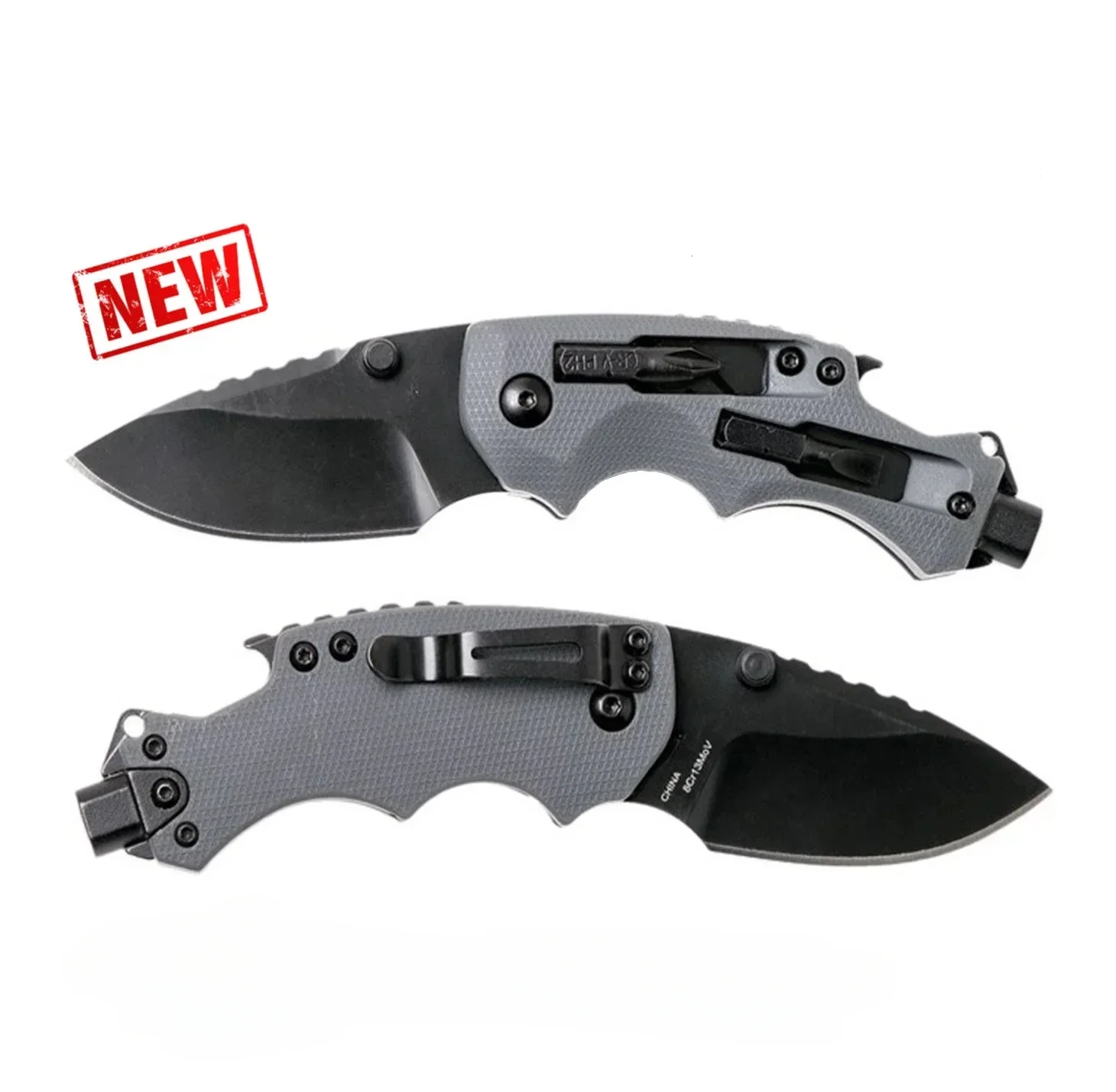 KS 8720 Pocket Folding Knife 8Cr13Mov Regular Blade Grey GFN Handle Outdoor Practical Hunting Camping Multi Functional Tool