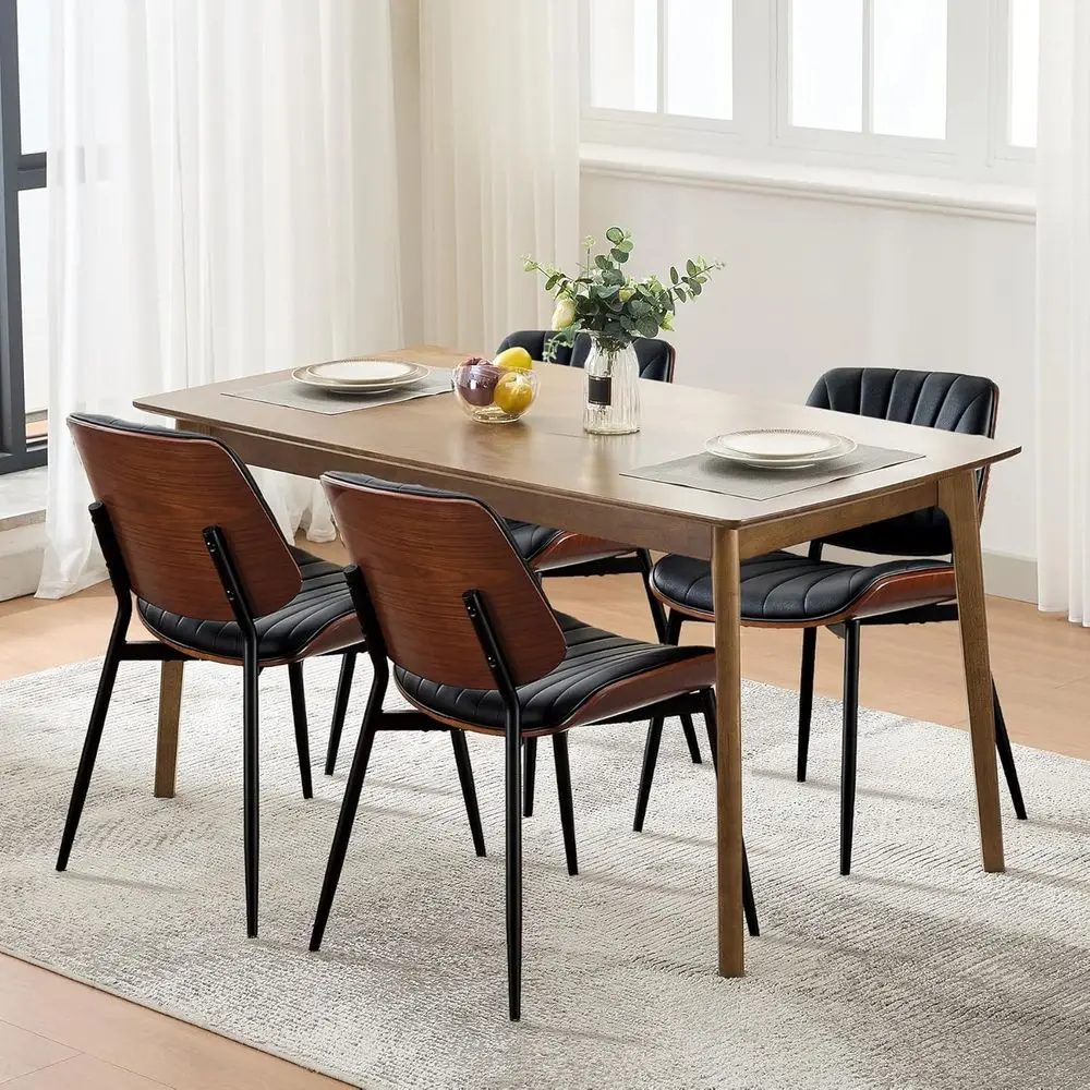 

Комплект из 4 обеденных стульев, современные кухонные стулья в стиле ретро с обивкой из искусственной кожи, с изогнутой спинкой из орехового дерева и металлическими ножками, регулируемые.