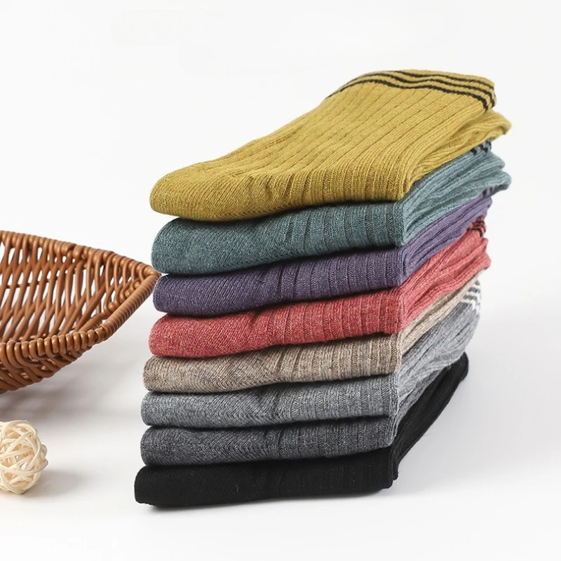 

8 pairs of spring autumn pure cotton sweat absorbing mid tube socks sports wear resistance in striped long tube socks