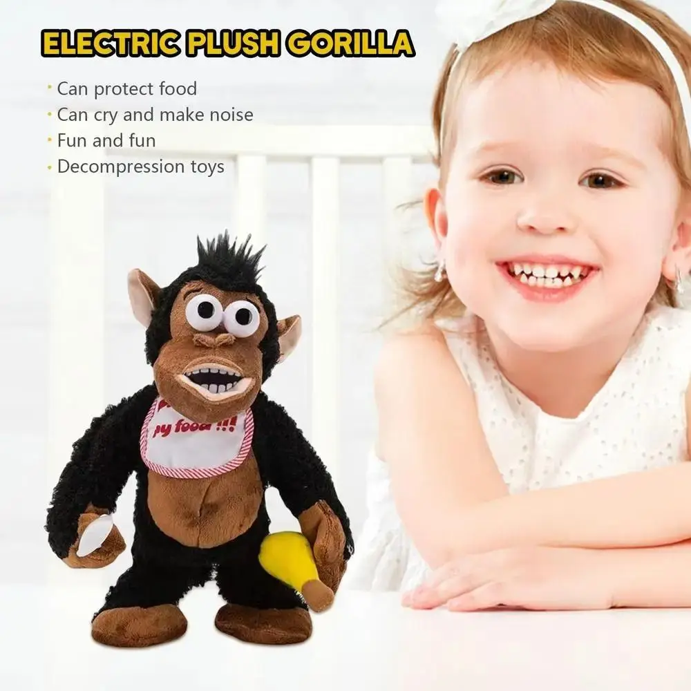 Crying Gorilla Electric Moving Monkey Eating Banana Fluffy Magnetic Monkey Collection Soft Guarding Food Children
