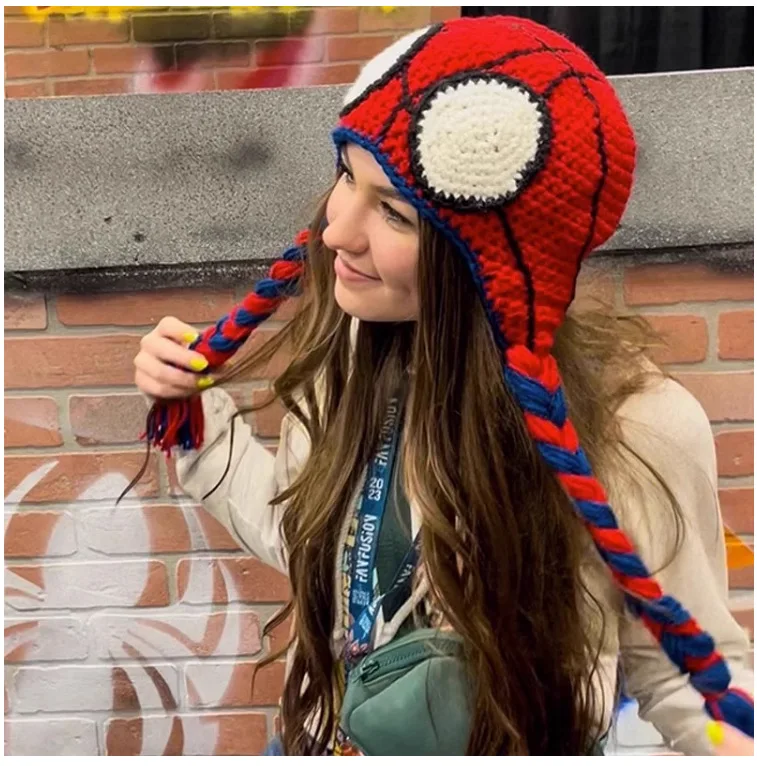 Cappello lavorato a maglia Spider Man Cool fatto a mano all'uncinetto cappello genitore-figlio da donna cappello di protezione dell'orecchio regalo per bambini prodotto finito caldo