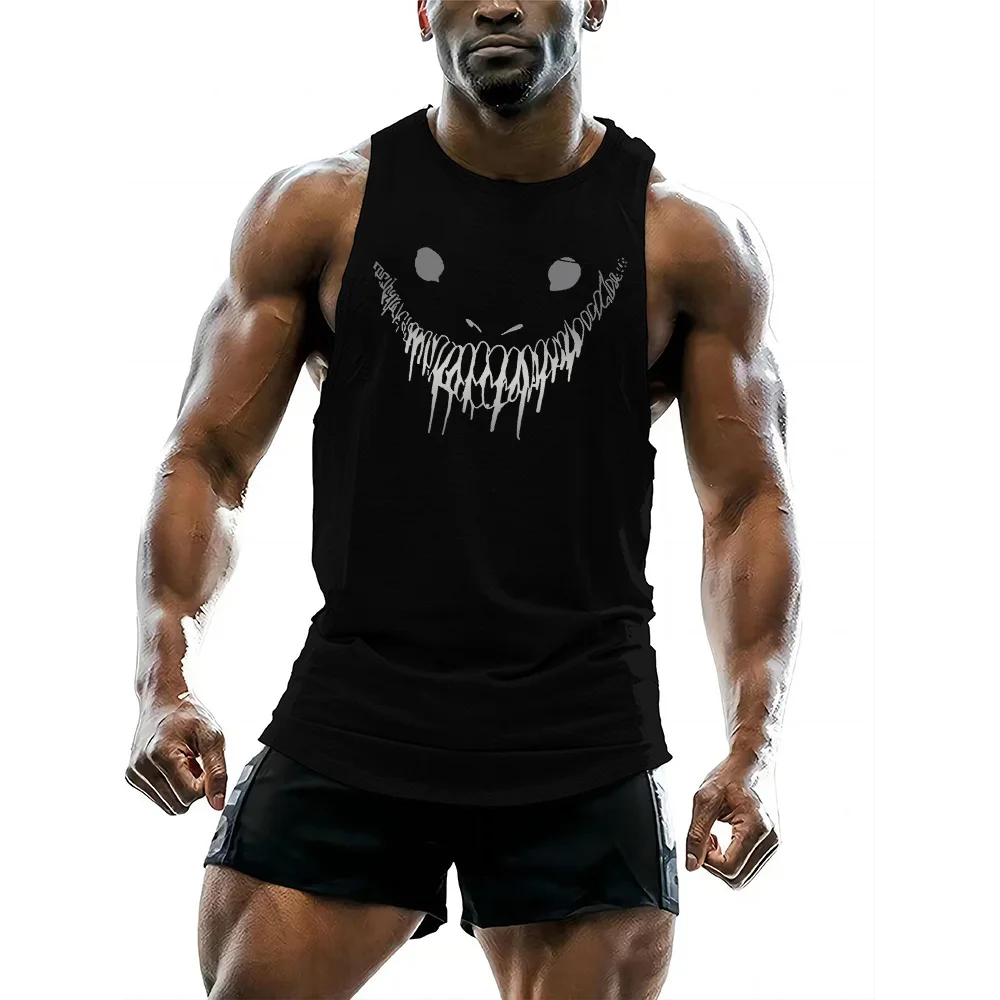 Gym Tank Tops for Men's Fun Horror 3D Printed Vest Y2k Outdoor Sports Training Man Sleeveless T-shirt Causal Broadcloth Clothing