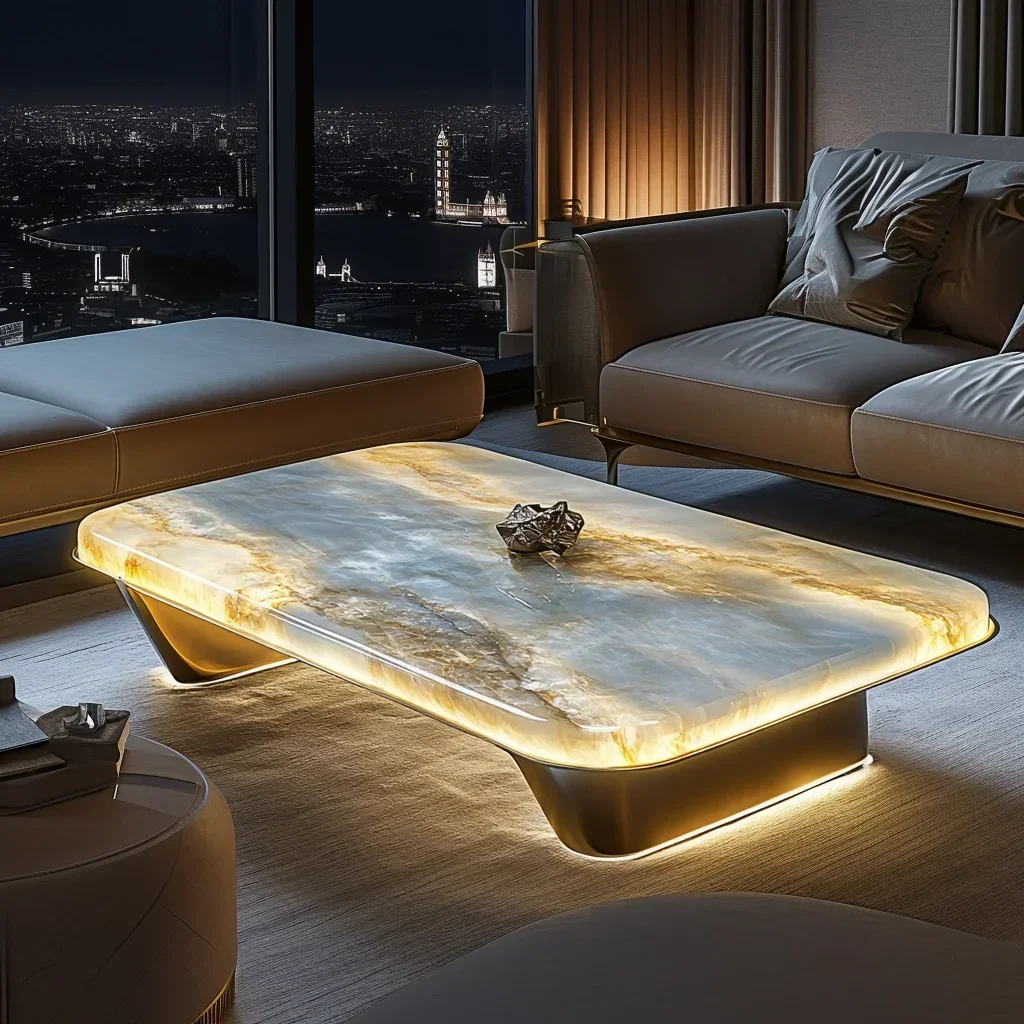 

Luminous jade natural special-shaped marble luxury stone senior living room hotel square tea table
