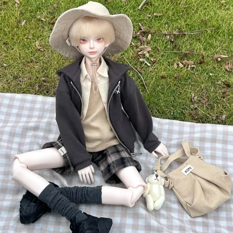 1/4 Puppenkleidung Anzug für 45 cm Bjd Puppe Hut + Jacke + Innenschicht + Hemd + Hose oder Shorts + Socken + Tasche Spielzeug Puppenzubehör, keine Puppe