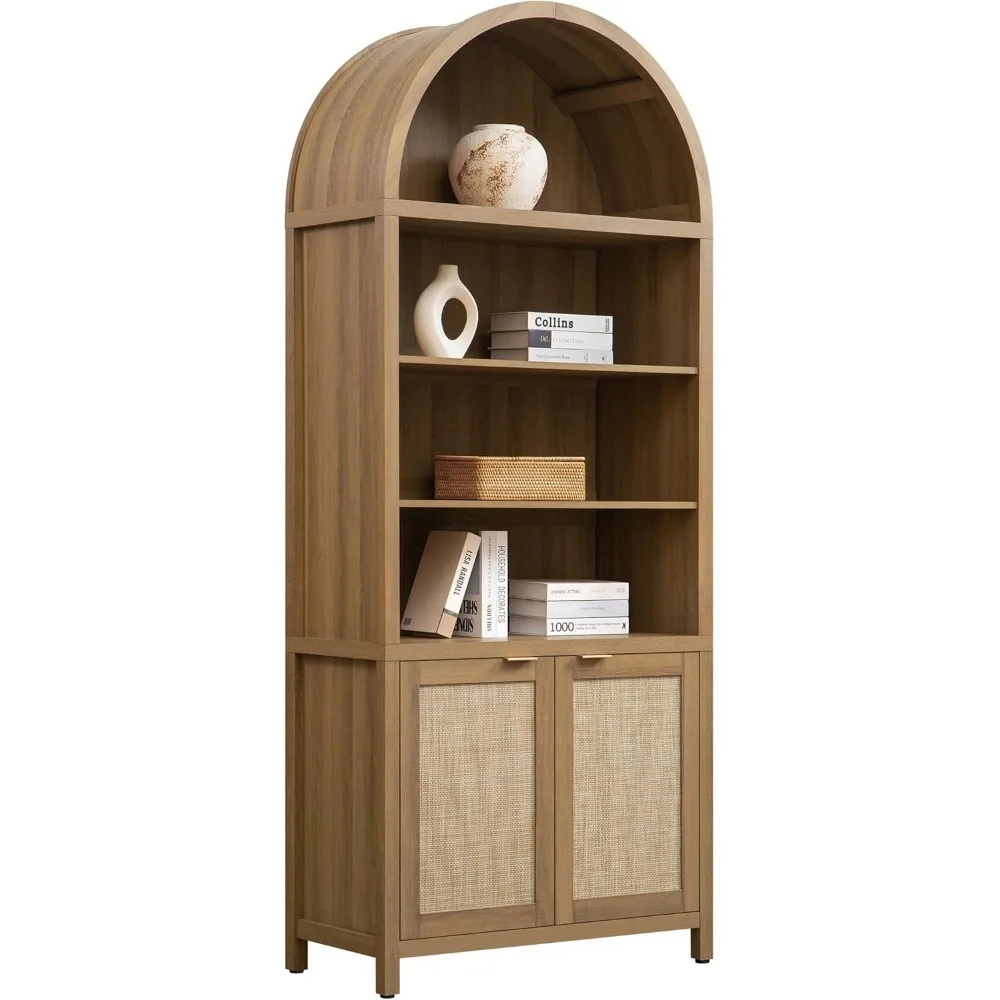 

Book Shelf Arched Cabinet Bookshelf Arch 84.2" Tall Bookcase 5 Tier Large Bookshelves with Doors Storage Rattan Boho Wide Book