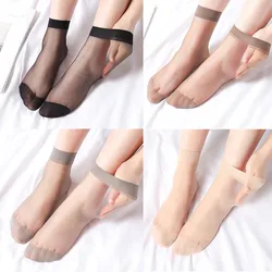 10 Paare/los Schwarz Haut Farbe Transparent Dünne Frauen Kristall Seide Socken Nylon Mode Damen Weibliche Sommer Kurze Knöchel Seide Socken