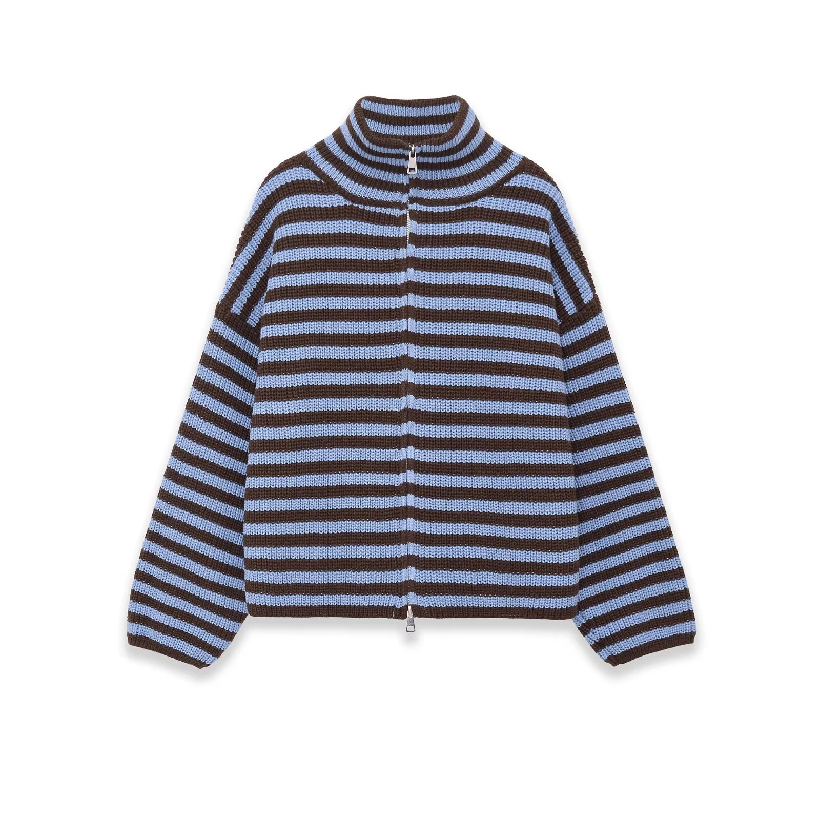 Nieuwe lente-aanwinsten: dames losse en relaxte stijl trui cardigan met wijde revers, lange mouwen, dubbele ketting, gestreepte gebreide jas