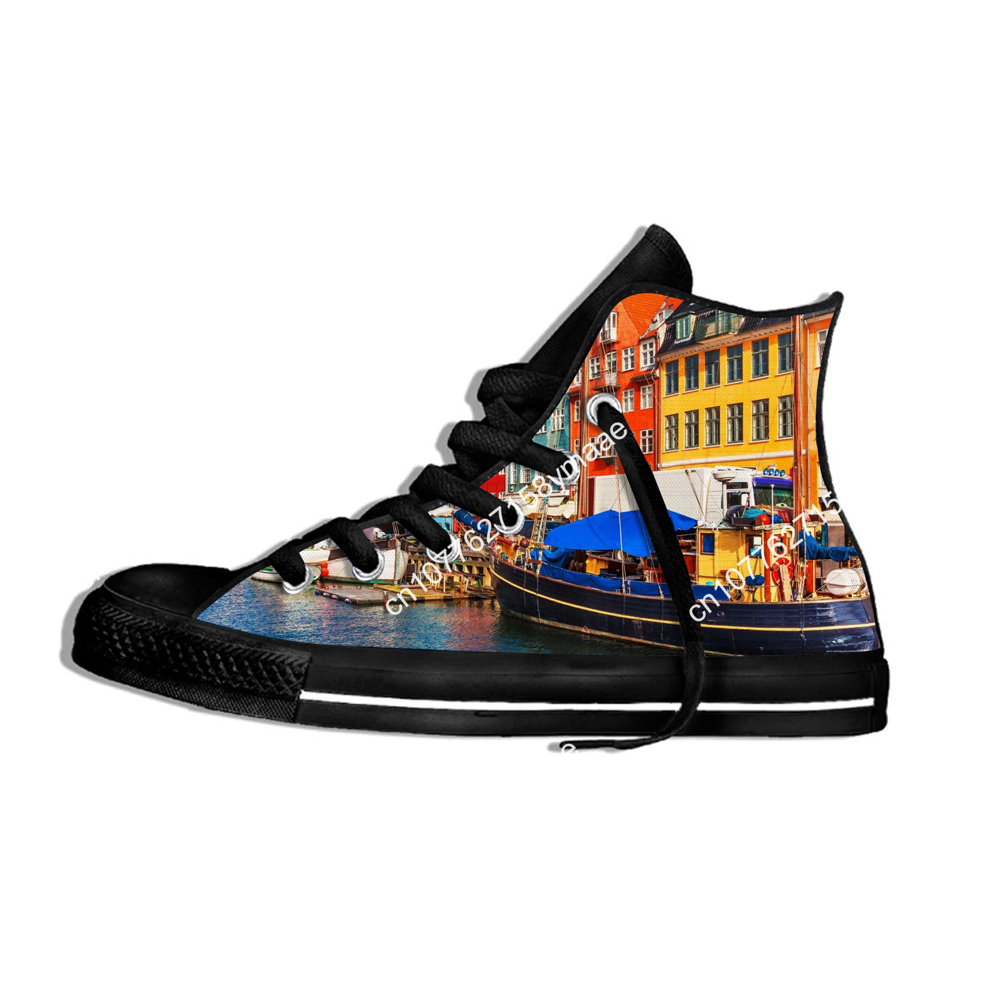 Summer Hot Exploring Denmark Scenery Landscape High Top Canvas Shoes Men Women Casual Breathable Sneakers Classic Board Shoes
