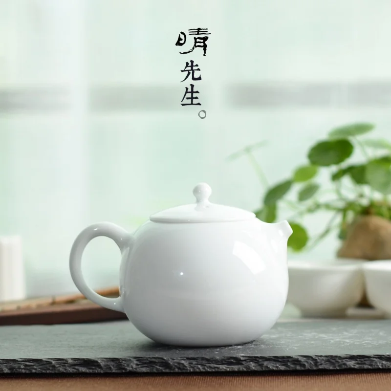 Ruyu Sweet White Egg-Shell Porcelain Xi Shi Pot Inverted Teapot Household Large Single Teapot Jingdezhen Ceramic Tea Making Teap