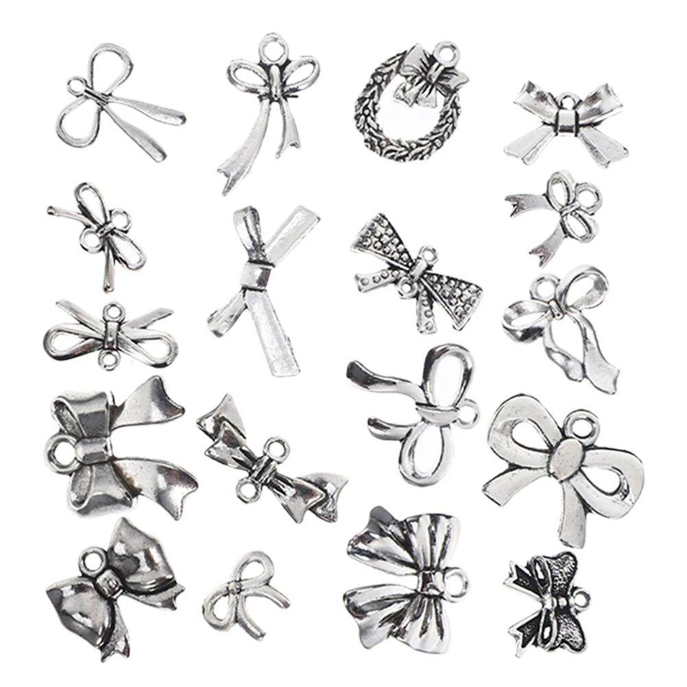 

18 Pcs Bow Tie Pendant Necklace Bracelet Making Charms Diy Silver Jewelry Zinc Alloy Bowknot for Decorative