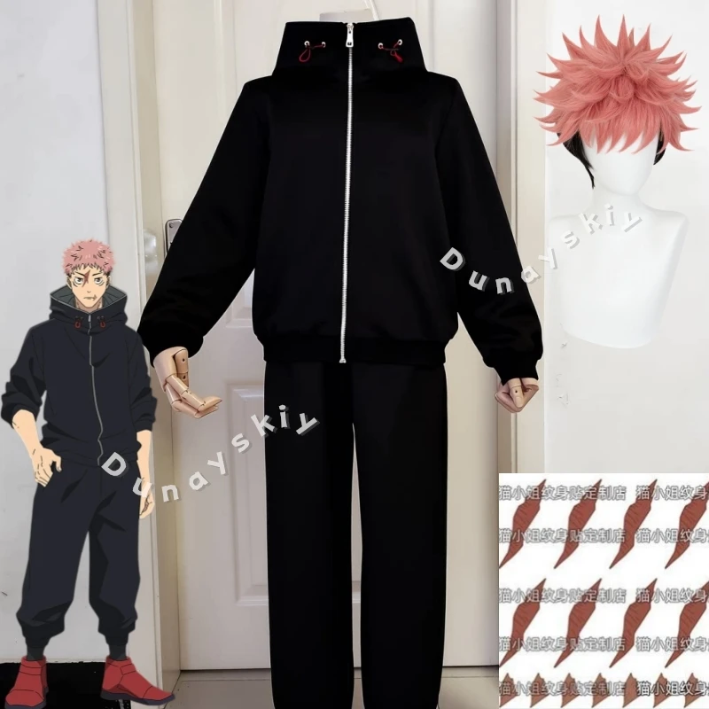 

Anime JJK Temporary Tattoo Yuji Itadori Hooded Tracksuit Cursed Games Arc Casual Wear Cosplay Costume For Men Women Halloween