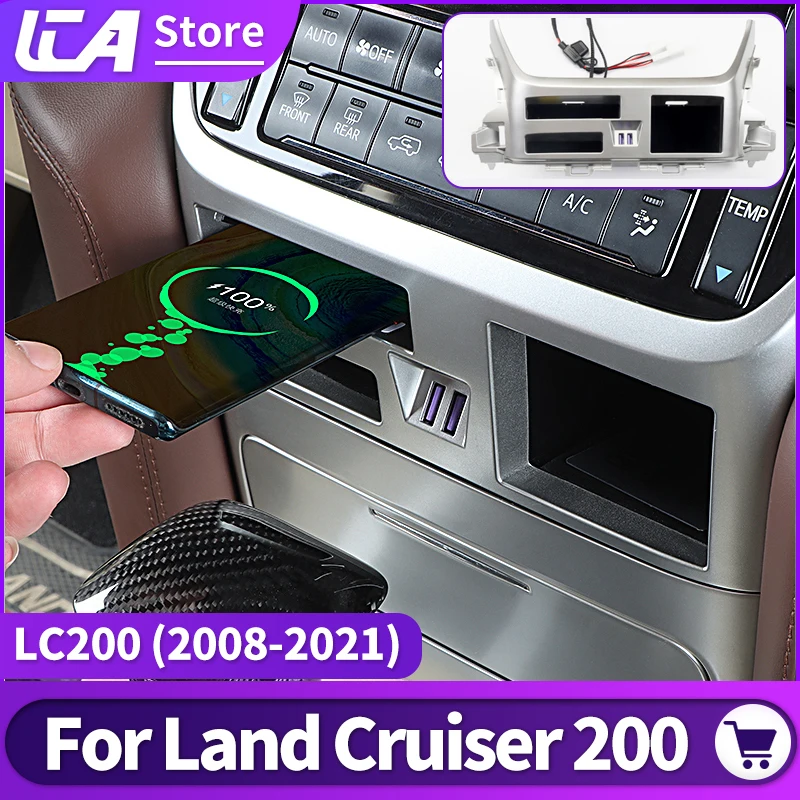 For Toyota Land Cruiser 200 LC200 Central Control Wireless Charger Storage Grid USB Power Supply Modification Accessories