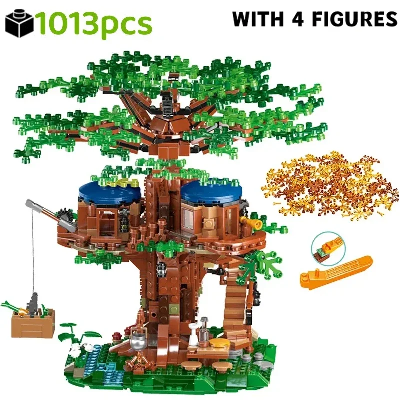 De nieuwe Moc Four Seasons Creative bouwsteenhuis Fantasy Tree House familie baksteen set kinderen DIY vakantiespeelgoed geschenken