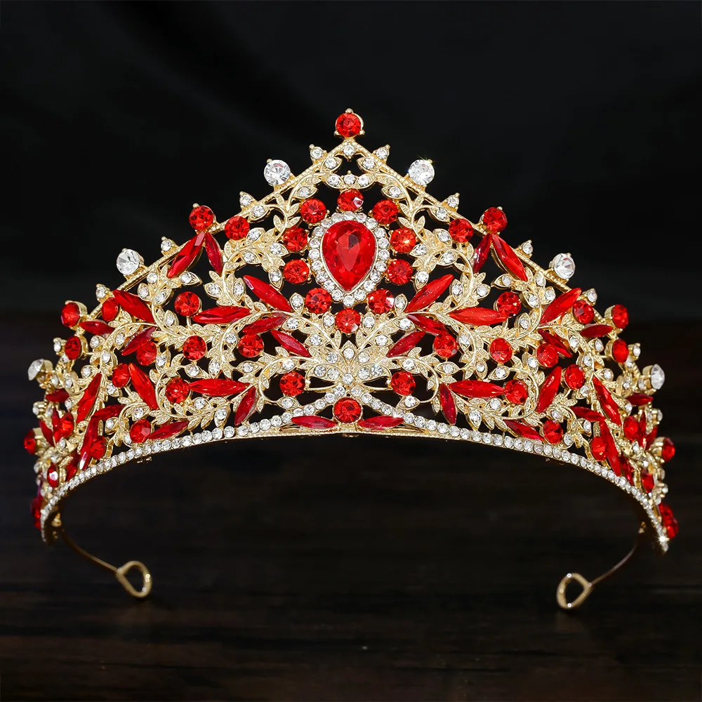 

KMVEXO Королевская королева, красная корона, большая диадема, тиара для невесты, короны для женщин, свадебная вечеринка, корона, платье для волос, ювелирные аксессуары