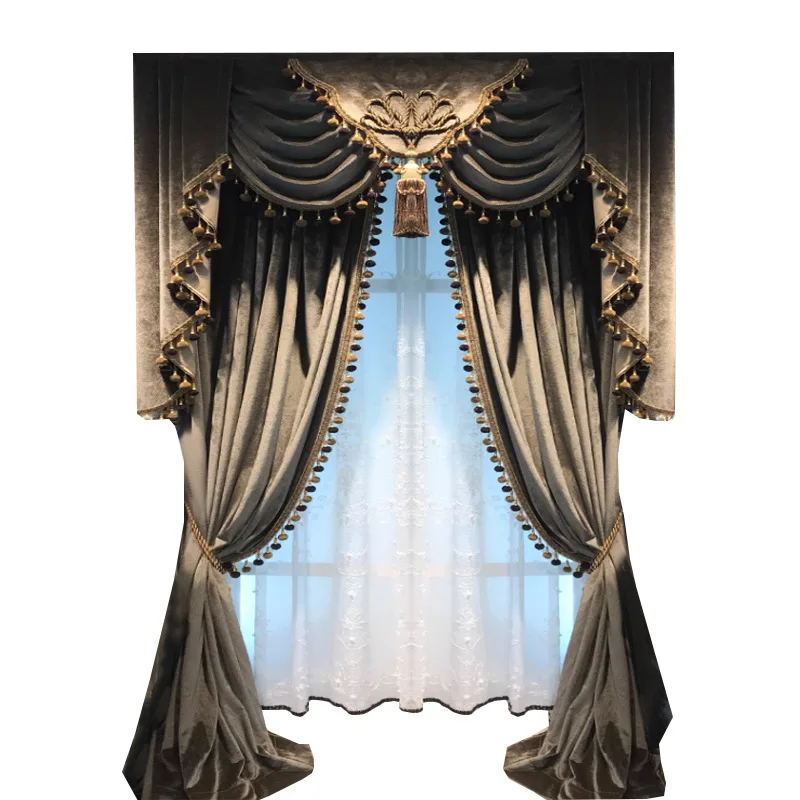 ins wind light luxury solid color living room bedroom sunshade flannel finished gray sunshade curtain cloth