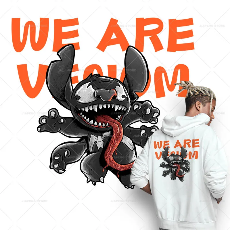 Disney Venom Stitch Iron on Patches for Clothes T-shirt  Cool Cartoon Transfer Stickers Appliques on Clothes Decor Badge DIY