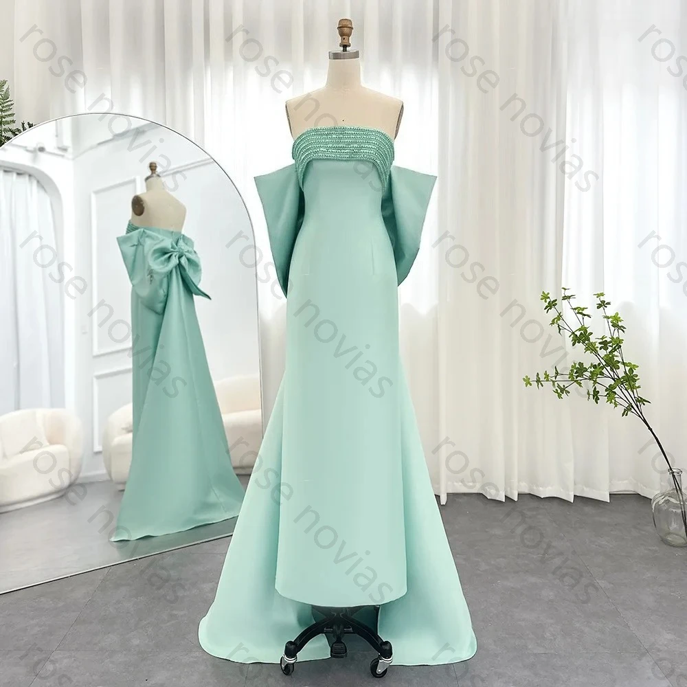 Hochwertige Sharon Said Dubai Luxus grüne Abendkleider für Hochzeit Perlen Schleife Cape Arabisches Party formelles Kleid SS319 Maßgeschneidert