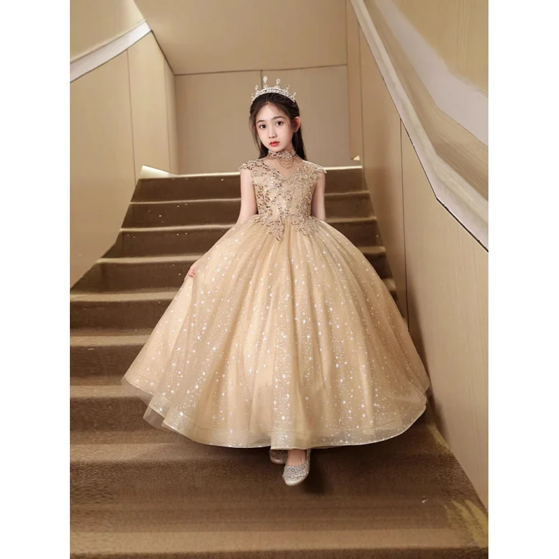 

Girls Evening Dress Light Luxury Minority High-End Spring Flower Girl Princess Dress Children Host Piano Performance Costume