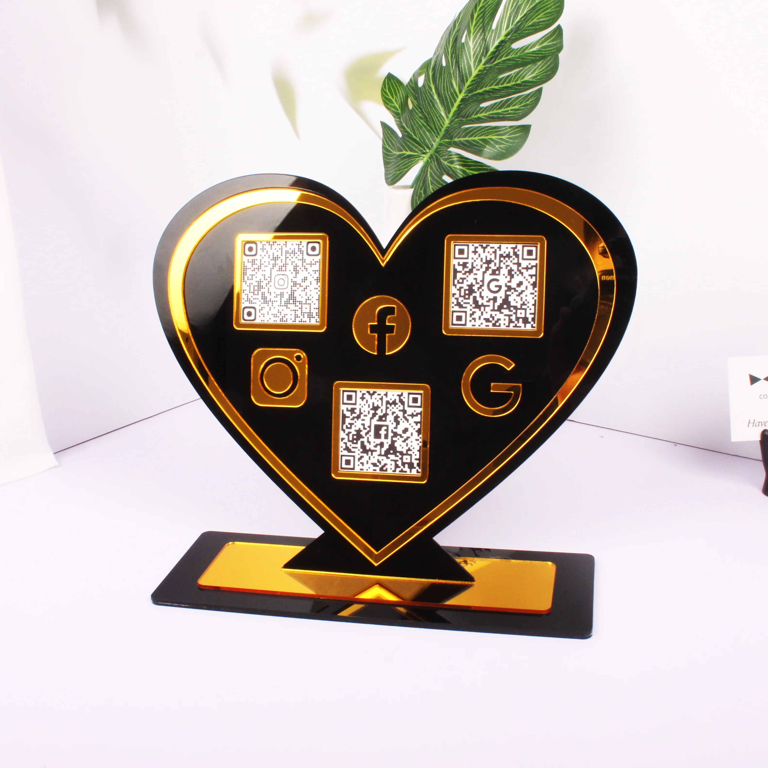 علامات الوسائط الاجتماعية للأعمال، مسح رمز الاستجابة السريعة، مخصص، اتبع لوحة أيقونة ذهبية من الأكريليك الدائمة، Instagram Facebook Google Sign #5